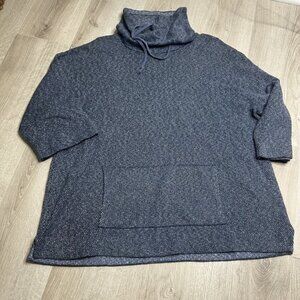 J Jill Pure Jill Pullover Sweater Womens Large Blue‎ Cowl Neck Knit Pocket Cozy